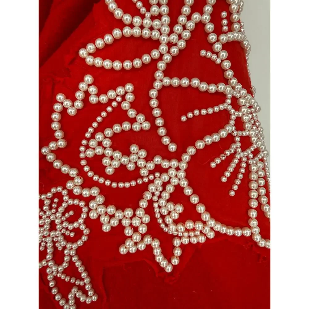 Free People Pretty In Pearls Bomber Jacket Varsity Red Medium M - Picture 10 of 14